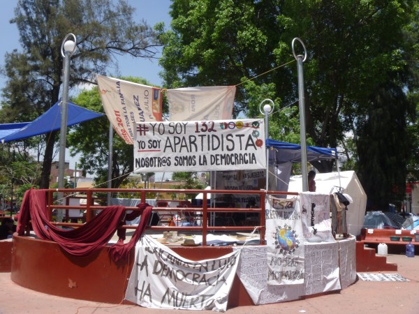 The Occupy style #YoSoy132 camp in Guadalajara's Parque Revolucion.
