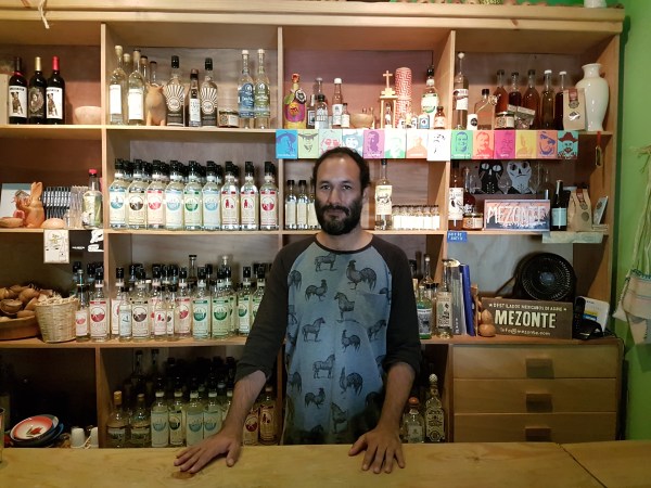Pedro Jiménez keeps his bar stocked with about 70 different mezcals at any given time.
