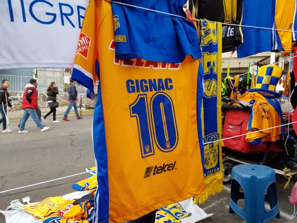 Vendors outside Tigres' stadium say shirts with his name are by far the most popular